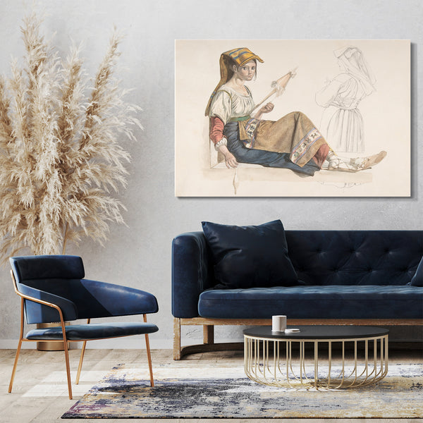 Top-Angebot Kunstdruck Karl Wilhelm Freiherr von Heideck - Neapolitanische Frau (recto); Studie für ein Interieur (Rückseite) Leinwand auf Keilrahmen gespannt