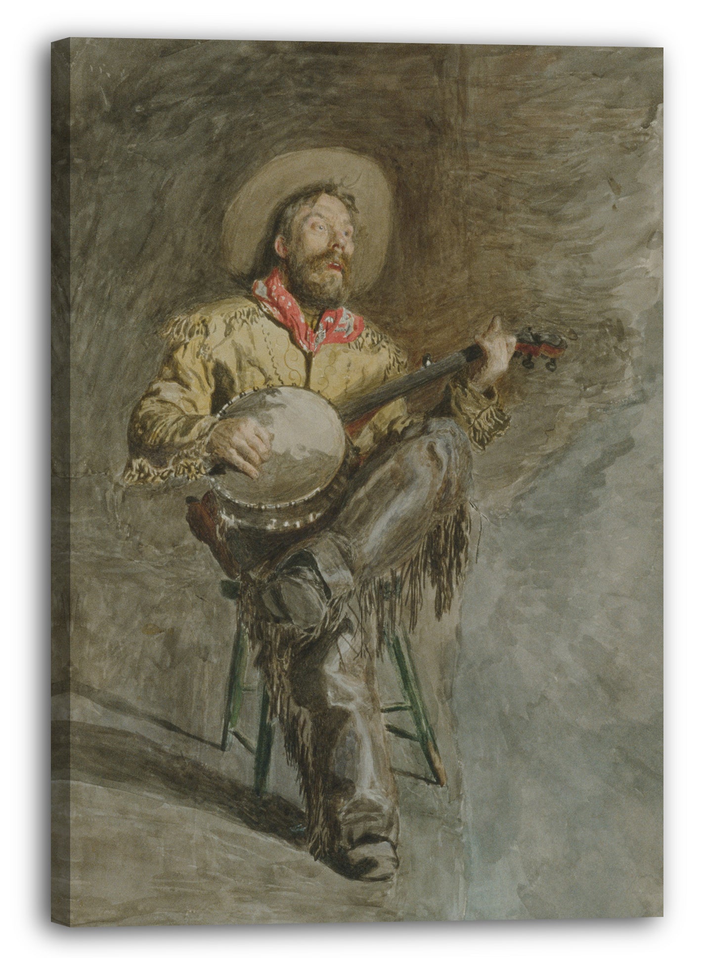 Top-Angebot Kunstdruck Thomas Eakins - Singender Cowboy Leinwand auf Keilrahmen gespannt