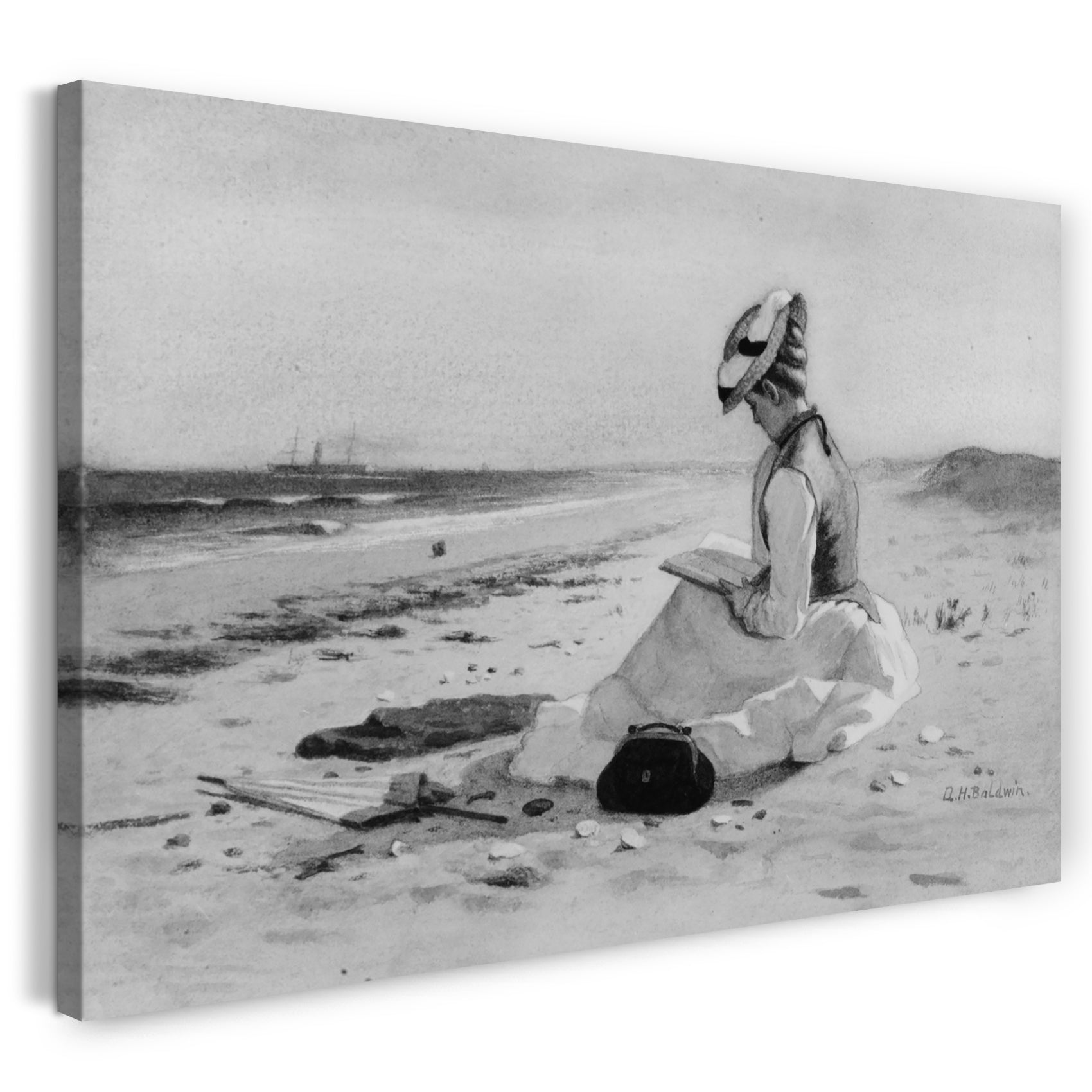 Top-Angebot Kunstdruck Albertus H. Baldwin - Frau an einem Strand Leinwand auf Keilrahmen gespannt