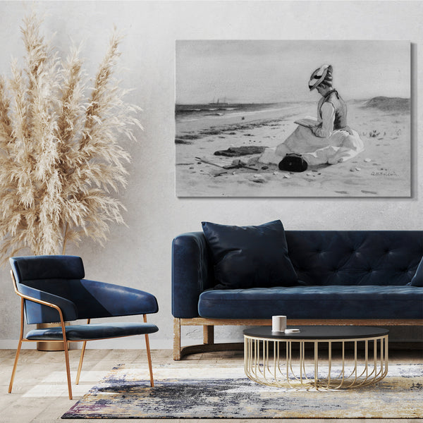 Top-Angebot Kunstdruck Albertus H. Baldwin - Frau an einem Strand Leinwand auf Keilrahmen gespannt