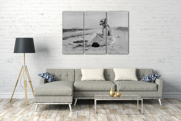Top-Angebot Kunstdruck Albertus H. Baldwin - Frau an einem Strand Leinwand auf Keilrahmen gespannt