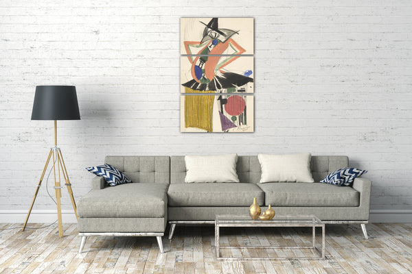 Top-Angebot Kunstdruck Sergey Tschechonin - Clown im kubistischen Kostüm Leinwand auf Keilrahmen gespannt