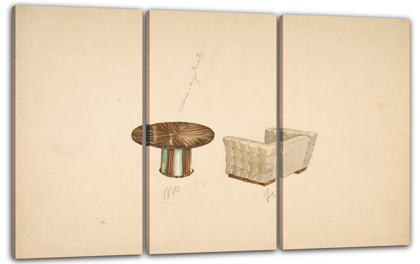 Leinwandbild Guglielmo Ulrich - Tavolino tavolo e paltrona [Perspektive des Lounge Chair mit gestepptem Rücken und einem Säulentisch]