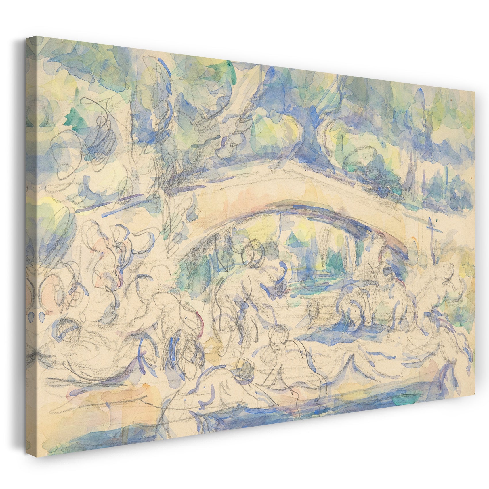 Leinwandbild Paul Cézanne - Badegäste an einer Brücke (recto); Studie nach Houdons Ecorché (Rückseite)