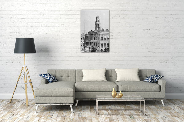 Leinwandbild Aquarell und Graphit auf weißem Velin - Rathaus, New York