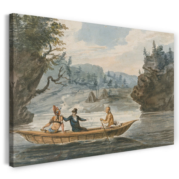 Leinwandbild Pavel Petrowitsch Svinin - Zwei Indianer und ein weißer Mann in einem Kanu