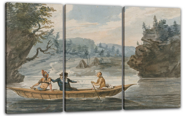 Leinwandbild Pavel Petrowitsch Svinin - Zwei Indianer und ein weißer Mann in einem Kanu