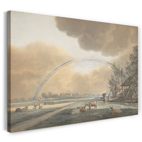 Leinwandbild Vincent Jansz van der Vinne - Landschaft mit einem Regenbogen über einem Bauernhaus und einem entfernten Dorf