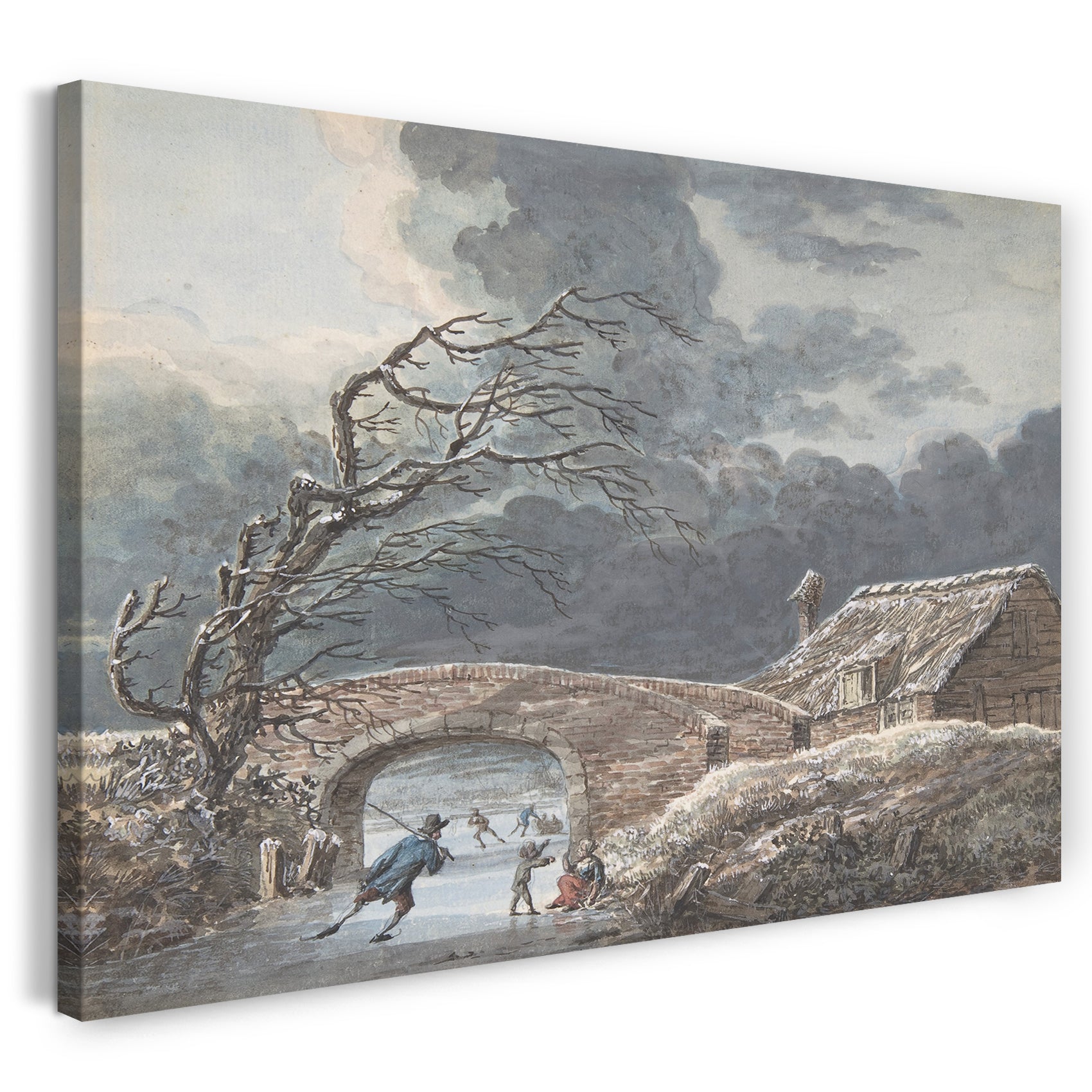 Leinwandbild Vincent Jansz van der Vinne - Winterlandschaft mit Schlittschuhläufern auf einem gefrorenen Kanal