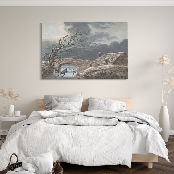 Leinwandbild Vincent Jansz van der Vinne - Winterlandschaft mit Schlittschuhläufern auf einem gefrorenen Kanal