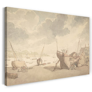 Leinwandbild Thomas Rowlandson - Hafenszene mit der Flut und gestrandeten Booten