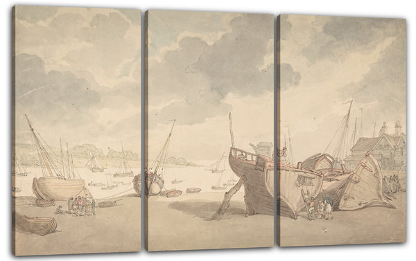 Leinwandbild Thomas Rowlandson - Hafenszene mit der Flut und gestrandeten Booten