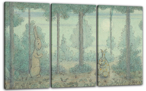 Leinwandbild Herbert E. Crowley - Zwei Kaninchen in einem Gehölz, möglicherweise ein "Wiggle Much" -Design