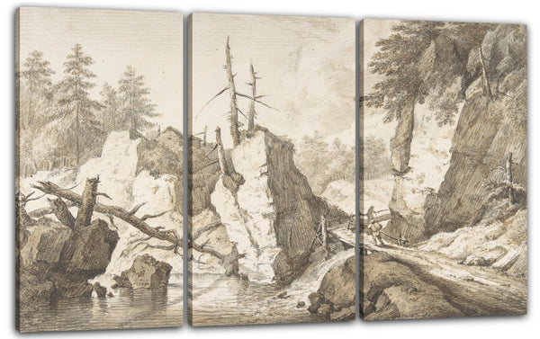 Leinwandbild Franz Schütz - Schweizer Berglandschaft mit kleiner Brücke, die einen Bach überquert