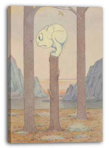 Leinwandbild Herbert E. Crowley - Die "Wiggle Much" Kreatur auf einem Baumstumpf auf einen Bug schauend
