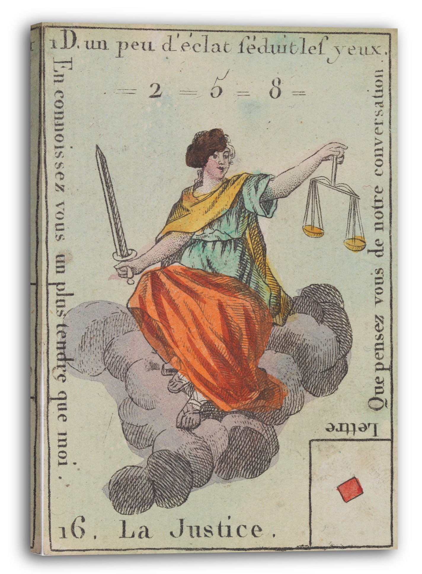 Leinwandbild Anonym, Französisch, 18. Jahrhundert - La Justice, Motiv aus Quartett-Spielkarten 'Costumes des Peuples Étrangers'
