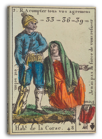 Leinwandbild Anonym, Französisch, 18. Jahrhundert - Hab.t de la Corse, Motiv aus Quartett-Spielkarten 'Costumes des Peuples Étrangers'
