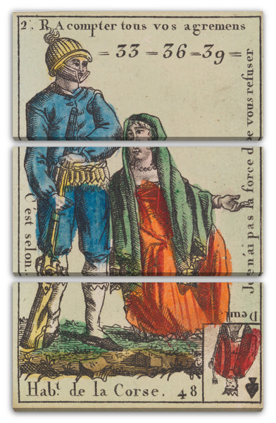 Leinwandbild Anonym, Französisch, 18. Jahrhundert - Hab.t de la Corse, Motiv aus Quartett-Spielkarten 'Costumes des Peuples Étrangers'