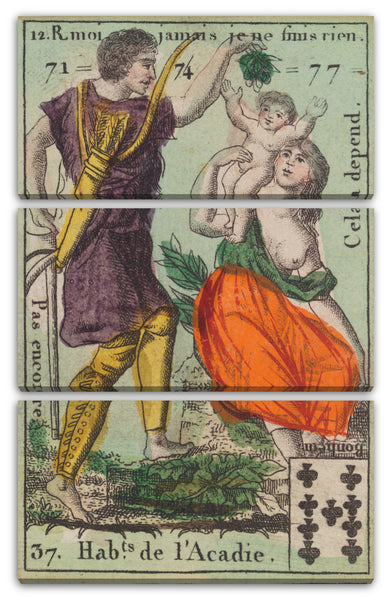 Leinwandbild Anonym, Französisch, 18. Jahrhundert - Hab.t de l'Acadie, Motiv aus Quartett-Spielkarten 'Costumes des Peuples Étrangers'