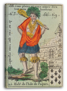 Leinwandbild Anonym, Französisch, 18. Jahrhundert - Hab.t de l'Isle de Paques, Motiv aus Quartett-Spielkarten 'Costumes des Peuples Étrangers'