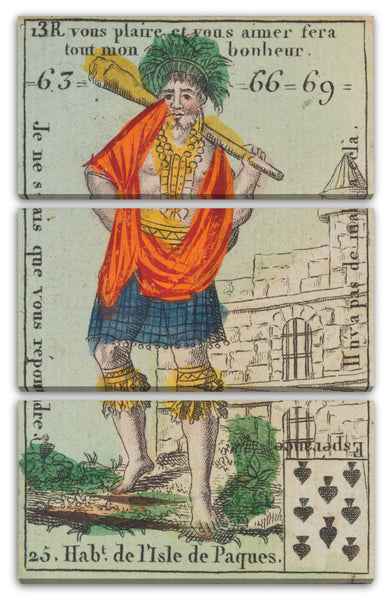 Leinwandbild Anonym, Französisch, 18. Jahrhundert - Hab.t de l'Isle de Paques, Motiv aus Quartett-Spielkarten 'Costumes des Peuples Étrangers'