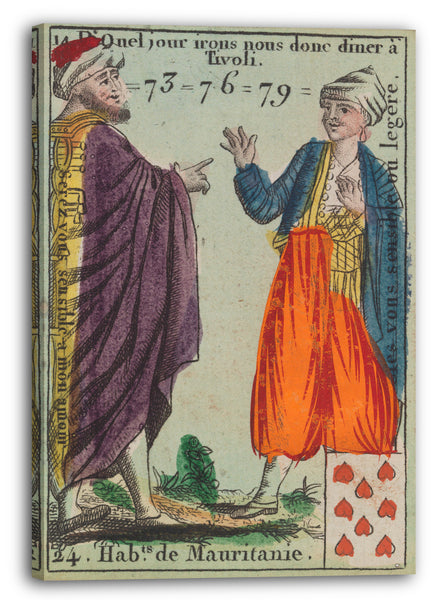 Leinwandbild Anonym, Französisch, 18. Jahrhundert - Hab.ts de Mauritanie, Motiv aus Quartett-Spielkarten 'Costumes des Peuples Étrangers'