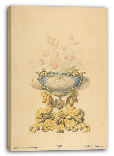 Leinwandbild Anonym, Französisch, 19. Jahrhundert - Design für eine Porzellan-Blumenschale mit Bronze-Halterung