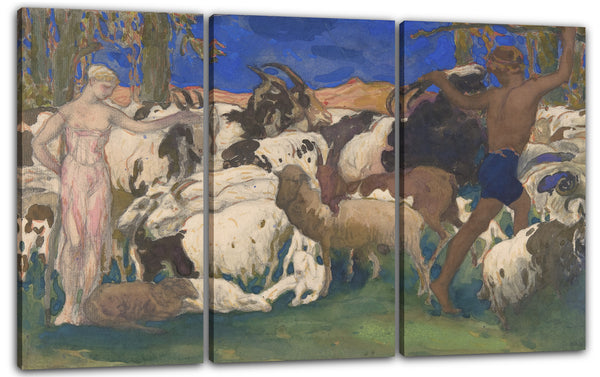Leinwandbild Léon Bakst - Landschaft mit Hirten, Bühnenbild für das Ballett "Daphnis und Chloé", aufgeführt 1912 im Théâtre du Châtelet in Paris