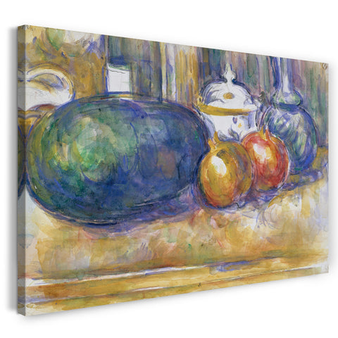 Leinwandbild Paul Cézanne - Stillleben mit einer Wassermelone und Granatäpfeln