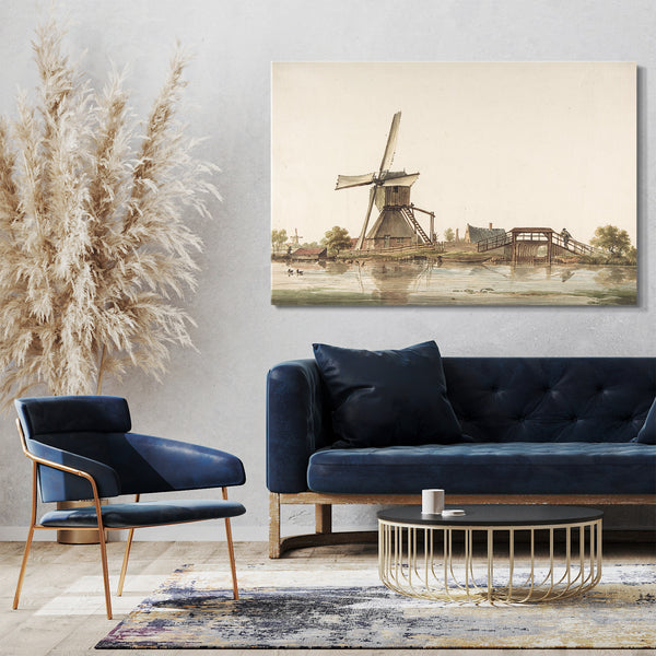 Leinwandbild Anthonie Erkelens - Landschaft mit Windmühle