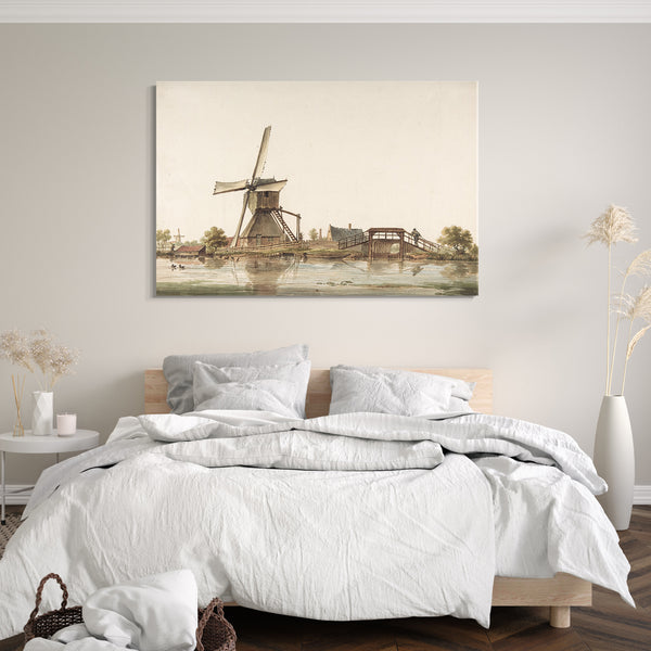 Leinwandbild Anthonie Erkelens - Landschaft mit Windmühle