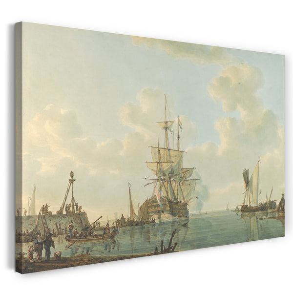 Leinwandbild Johannes Christiaan Schotel - Ein Mann O'War, der am Anker liegt
