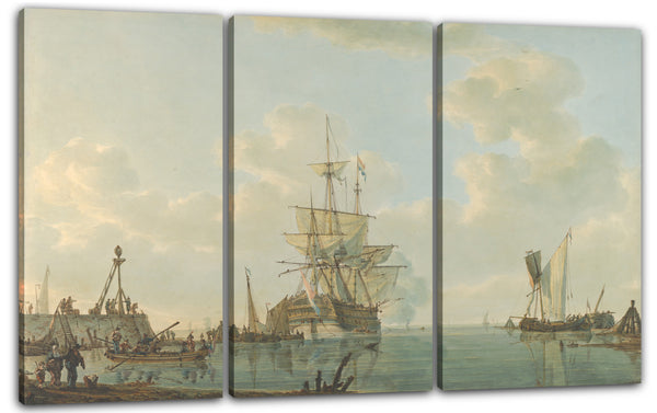 Leinwandbild Johannes Christiaan Schotel - Ein Mann O'War, der am Anker liegt