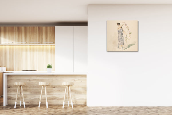 Leinwandbild Charles Bianchini - Kostüm-Design für ein Mädchen in Weiß drapiert