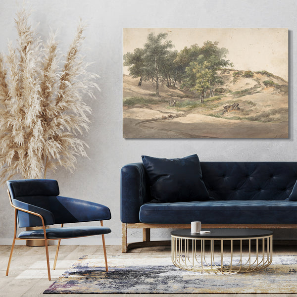 Leinwandbild Andreas Schelfhout - Eine bewaldete Landschaft in der Nähe von Beekhuizen