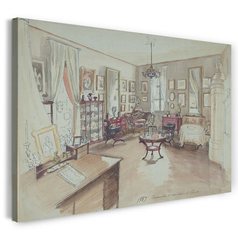 Leinwandbild Anonym, Französisch, 19. Jahrhundert - Zeichnung eines Innenraums: Chambre à coucher