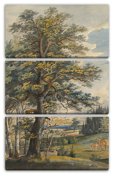 Leinwandbild Carl August Lebschee - Bewaldete Landschaft mit Hirsch