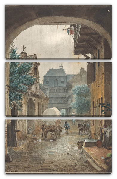 Leinwandbild Eduard Gaertner - Blick in den Innenhof eines Gasthauses in Colmar