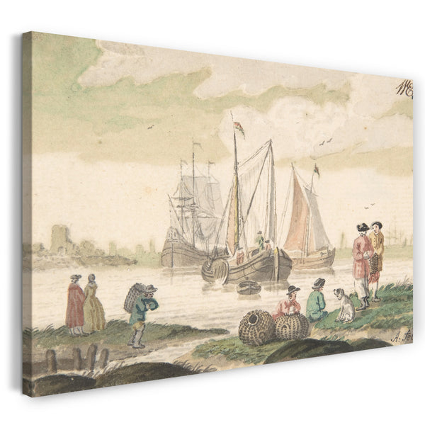 Leinwandbild Nicolaas Aartman - Seelandschaft mit sieben Figuren und einem Hund