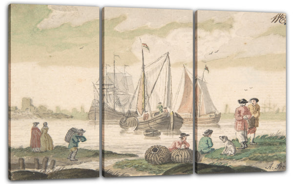 Leinwandbild Nicolaas Aartman - Seelandschaft mit sieben Figuren und einem Hund