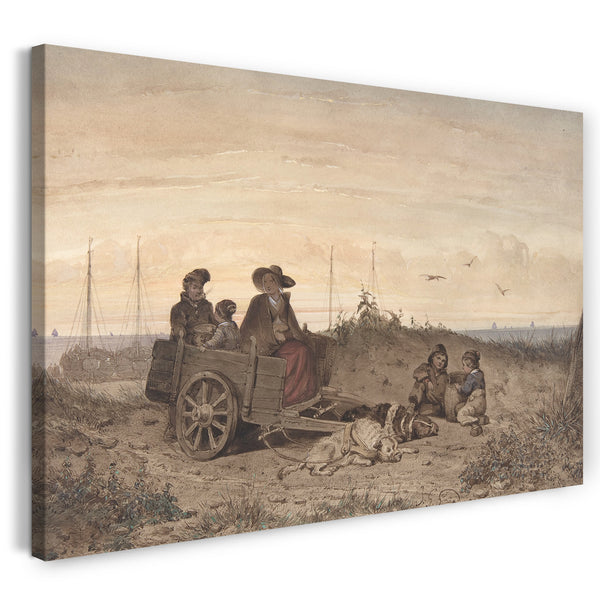 Leinwandbild Jan Gerard Smits - Eine Fischerfamilie am Strand, die Mutter und eines der Kinder in einem Wagen sitzend