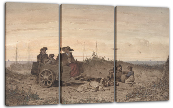 Leinwandbild Jan Gerard Smits - Eine Fischerfamilie am Strand, die Mutter und eines der Kinder in einem Wagen sitzend