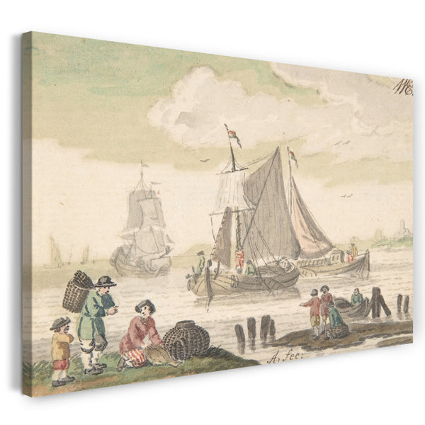Leinwandbild Nicolaas Aartman - Seelandschaft mit sechs Figuren im Vordergrund