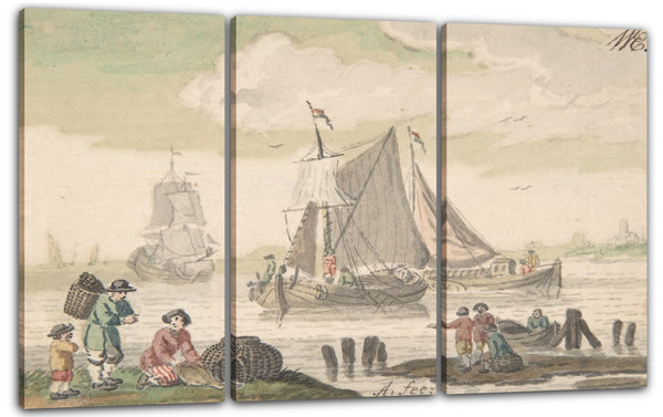 Leinwandbild Nicolaas Aartman - Seelandschaft mit sechs Figuren im Vordergrund