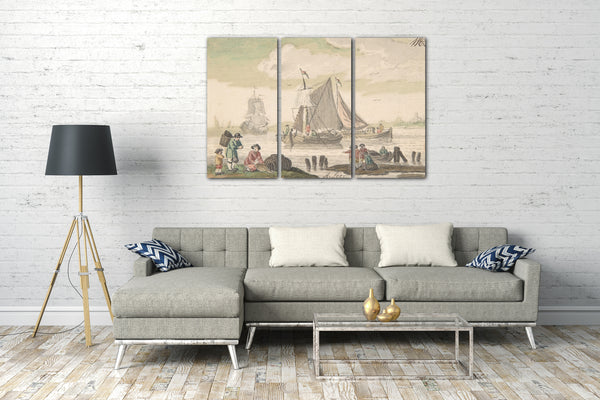 Leinwandbild Nicolaas Aartman - Seelandschaft mit sechs Figuren im Vordergrund