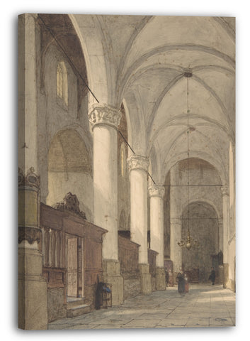 Leinwandbild Johannes Bosboom - Gewölbter Seitengang einer Kirche mit Figuren