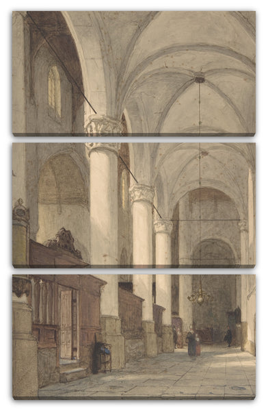 Leinwandbild Johannes Bosboom - Gewölbter Seitengang einer Kirche mit Figuren