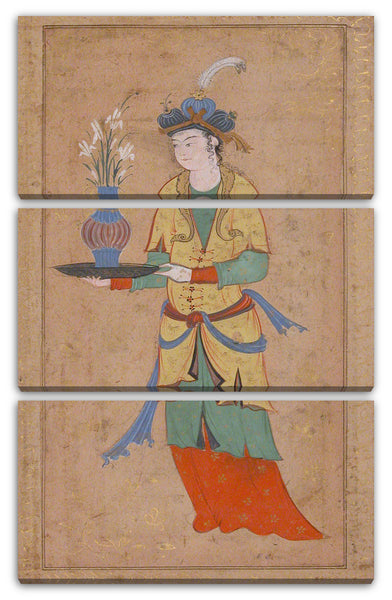 Leinwandbild Illustrierte Einzelarbeit - Frau mit Lilien-Vase