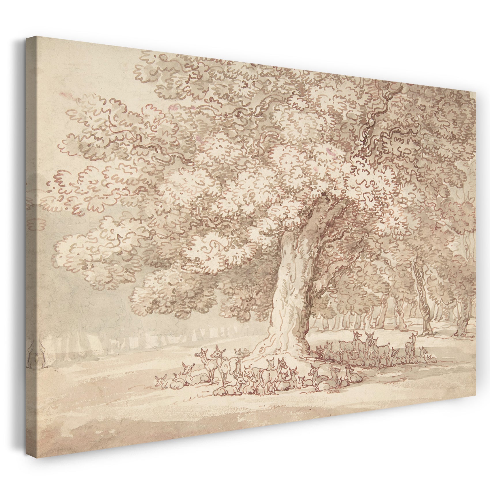 Leinwandbild Thomas Rowlandson - Herde von Rehen unter einer Eiche
