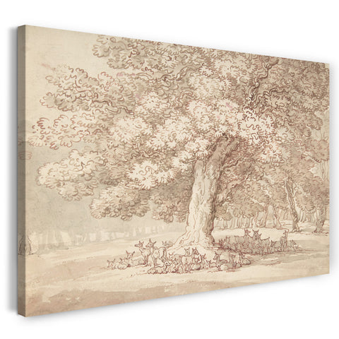 Leinwandbild Thomas Rowlandson - Herde von Rehen unter einer Eiche